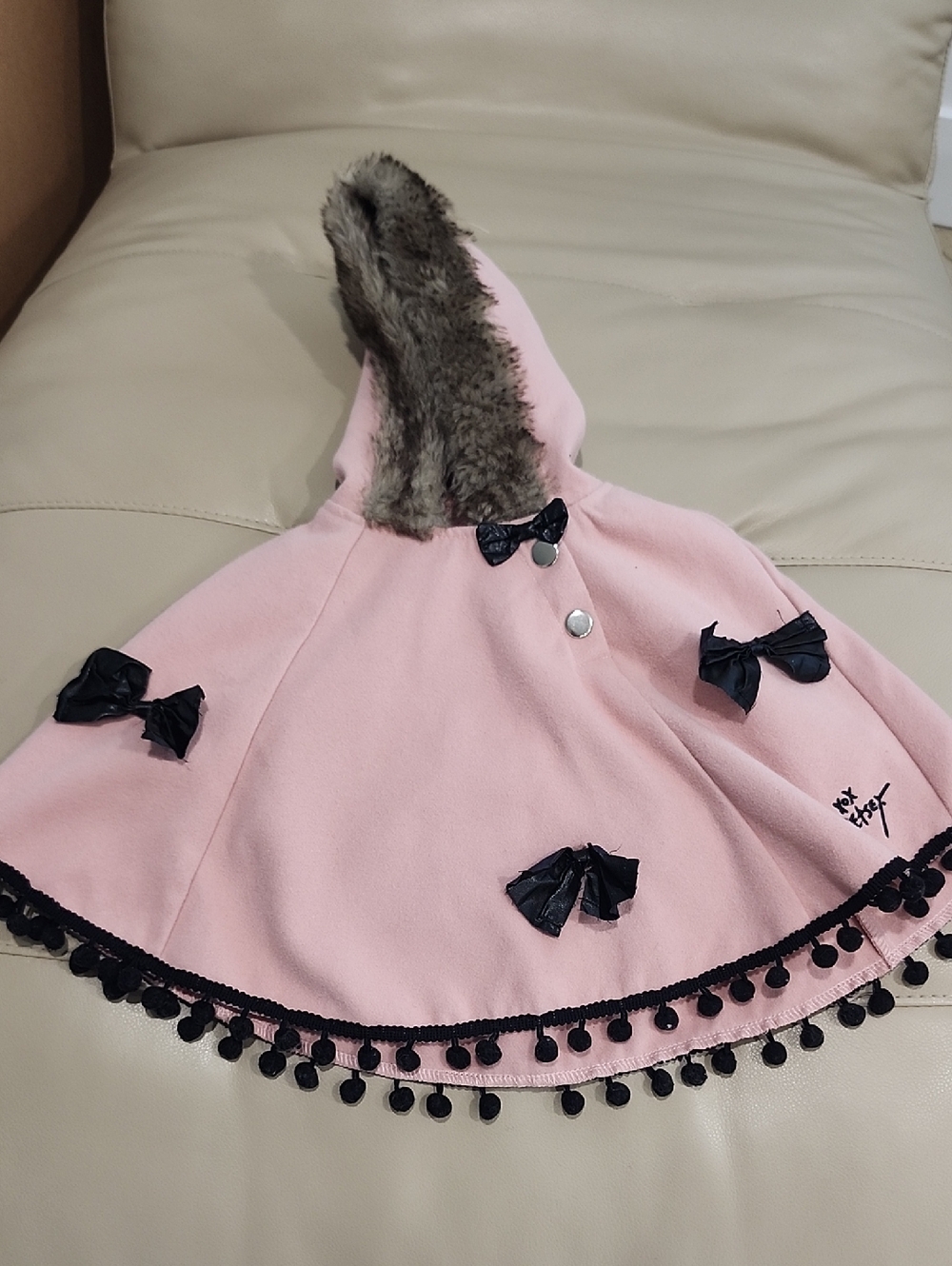 Betsey Johnson Pink Hooded Cape with Black Bow Accent